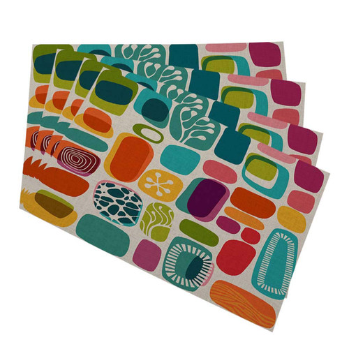 Mugod Geometric Shapes Placemats Retro Style Shapes Vintage Multicolored Fashion Background Decorative Heat Resistant Non-Slip Washable Place Mats for Kitchen Table Mats Set of 4 12"x18"