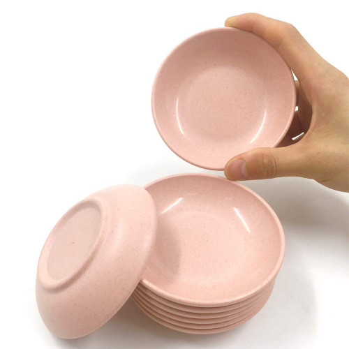 Wheat Straw Shallow Bottom Ketchup Sauce Dish, Dipping Bowls ,Seasoning Dishes,Mustard Dish for Soy, Vinegar, Ketchup, BBQ Sauce Pack of 8 (Pink)