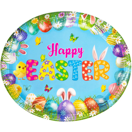 FANCY LAND Easter Oval Paper Plates Disposable Serving Plates 10" X 12" Happy Easter Party Supplies 24ct