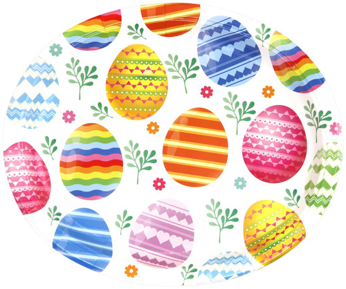 FANCY LAND Easter Oval Paper Plates 10" X 12" Happy Easter Egg Party Plates 24 ct