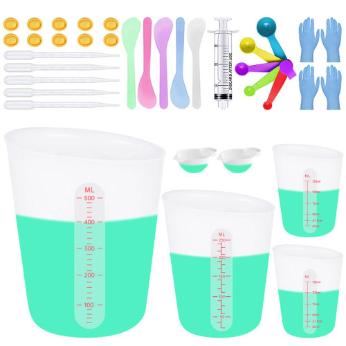 Resin Silicone Measuring Cups, Epoxy Resin Supplies Set with 600ml, 250ml and 125ml Silicone Cups for Resin Molds Silicone Cups, Epoxy Resin Cups, Casting Molds, Jewelry Making, Arts, Crafts