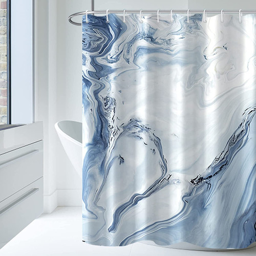 AWERT Blue Marble Shower Curtain Waterproof Shower Curtain for Bathroom Decor Printed Washable Shower Curtain with Hooks 72x72 Inch