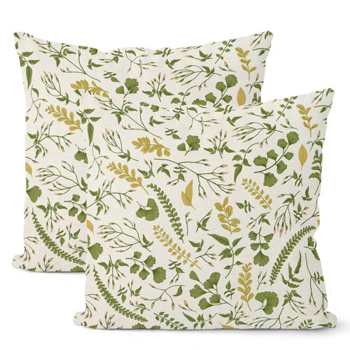 GIOPAMGO Spring Pillow Covers 18x18 Set of 2, Sage Green Herb Farmhouse Throw Pillow Covers Leaf Decorative Spring Pillowcase Decorations for Home Couch Sofa Outdoor