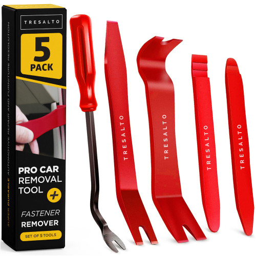 Tresalto Auto Trim Removal Tool Kit (No Scratch Plastic Pry Kit), Door Panel Removal Tool, Car Clips, Push Rivets, Molding, Dashboards, Interior Trim Tools, Red