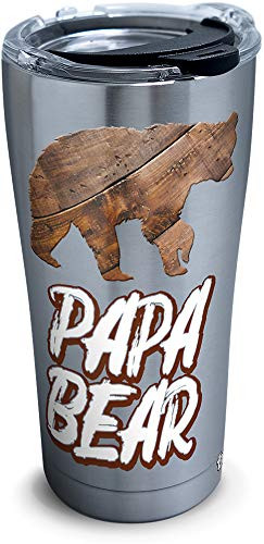 Tervis 1315378 Papa Bear Stainless Steel Insulated Tumbler with Lid, 20 oz, Silver