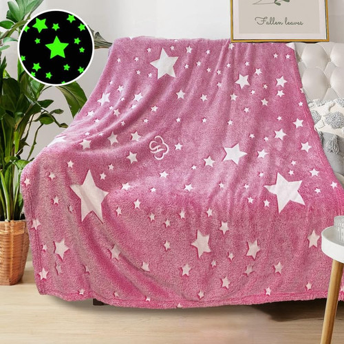Star Blanket for Girls, Pink Blankets for Women, Glow in The Dark Blanket, Cute Blankets for Teen Girls, Personalized Blankets for Adults/Kids,Soft Fleece Blankets and Throw,Birthday Gifts 40"x 50"