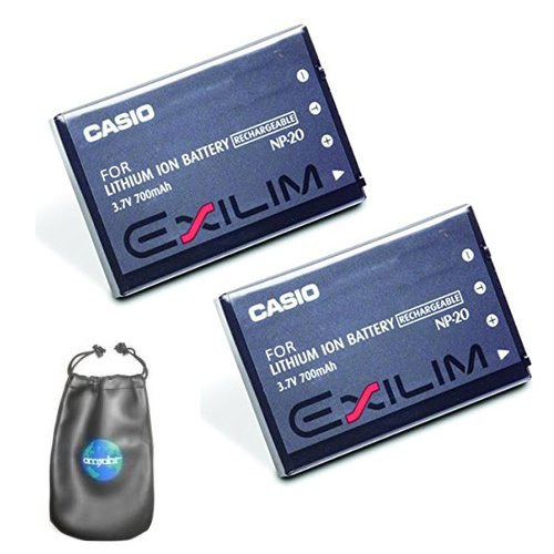 ValuePack (2 Count): Digital Replacement Camera and Camcorder Battery for Casio NP-20, Exilim EX-M1 - Includes Lens Pouch
