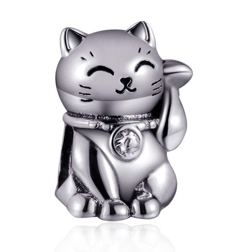 Original 100% 925 Sterling Silver Charm Bead Love Animal Charm Family Birthday fit Europeran Bracelets DIY Charms (Lucky cat)