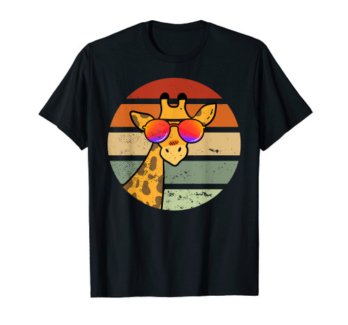 Retro Giraffe Rainbow Sunglasses Vintage Giraffe Lovers Gift T-Shirt