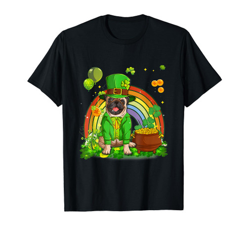 Happy St Patricks Day Irish Pug Dog In Leprechaun Rainbow T-Shirt