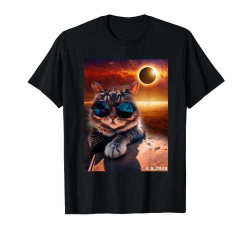 Cat taking a selfie with solar 2024 eclipse wearing Glasses T-Shirt