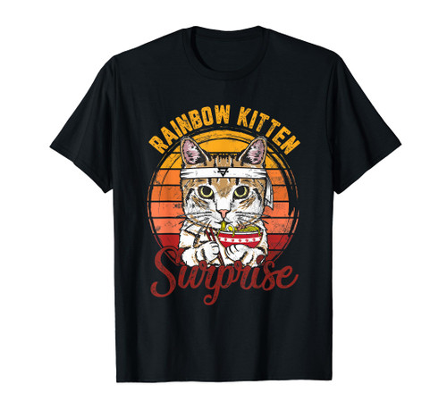 Animals Vintage Cats Rainbow Cat Kitten Surprise & Ramen T-Shirt
