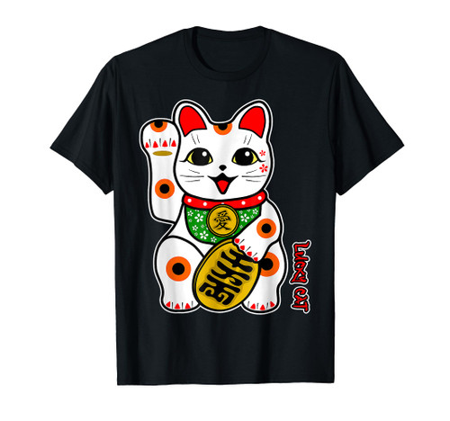 Cute Happy Calico White Lucky Cat Maneki-Neko Right Paw T-Shirt