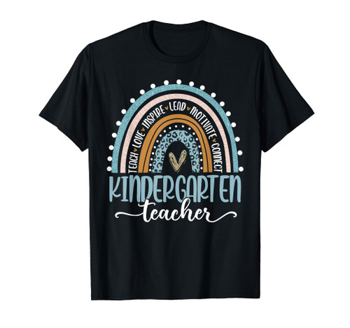 Kindergarten Teacher Leopard Boho Rainbow Back To School T-Shirt Kindergarten Teacher Leopard Boho Rainbow Back To School T-Shirt