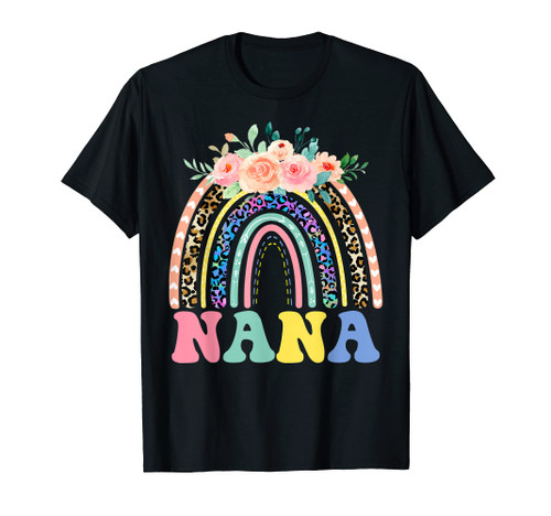 Leopard Rainbow Blessed Nana Funny Grammy Mother's Day T-Shirt