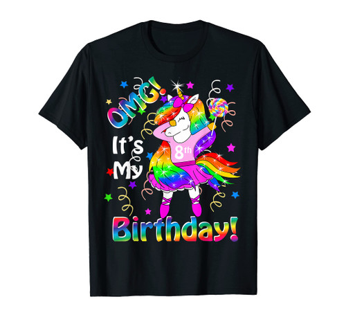Kids OMG It's My 8th Birthday Girls Unicorn outfit T-Shirt
