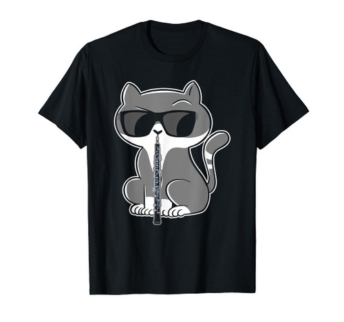 Cat Wearing Sunglasses and Playing Oboe for Oboist Cat Lover T-Shirt