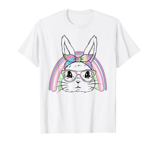 Easter Day Cute Bunny Face Tie Dye Glasses Rainbow Women T-Shirt