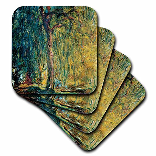 3dRose CST_80628_2 Picture of Monets Painting Weeping Willow Soft Coasters, Set of 8