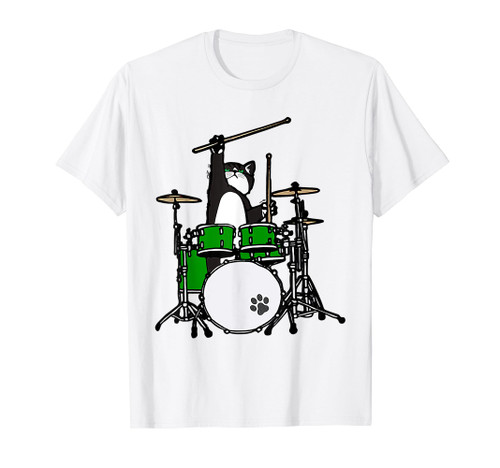 Drummer Cat, Tuxedo Cat Playing Drums, Gifts For Musicians T-Shirt