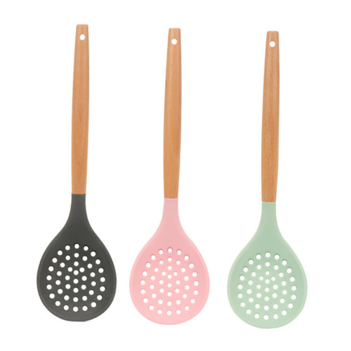 OKUMEYR 3pcs Silicone Colander Big Ladle Hot Pot Strainer Slotted Spoon Cooking Metal Skimmer Spoon Food Pasta Ladle Strainer Large Scoop Colander Noodle Wooden Cooking Spoon