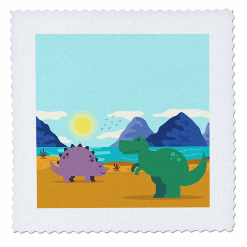 3D Rose Dinosaur Beach Cartoon Square Quilt, 6 x 6