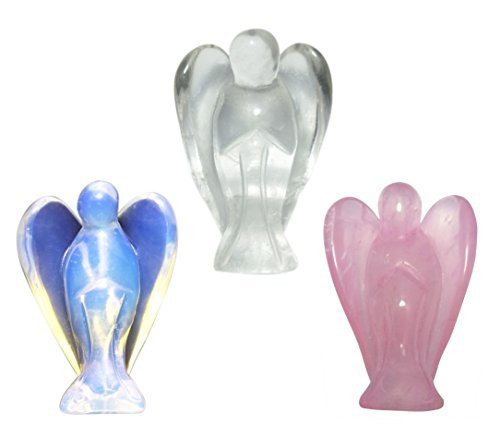3-PCS Guardian Angel Statue, Pocket Size, Made of 3 Top Quality Gemstone Crystals Representing Love, Peace & Healing