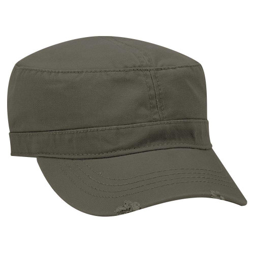 OTTO Garment Washed Superior Cotton Twill Distressed Visor Military Cap - Dk. Ol. Green