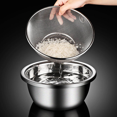 Stainless Steel Microporous Colander Set, Micro-Perforated Strainer Colander Set with Mixing Bowl, Rice Strainer Washer Fruit Bowl Great for Draining Cooked Pasta Noodles Washing Vegetables Fruits