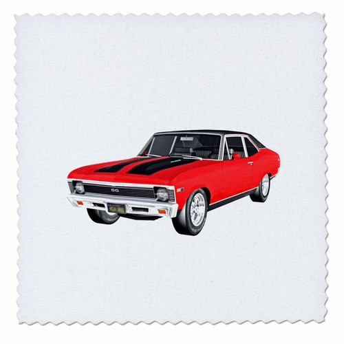3D Rose 1968 Red Muscle Car Square Quilt, 8 x 8