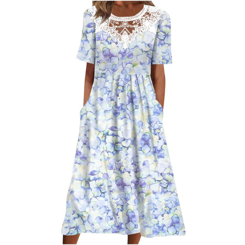 Sundresses for Women Casual Beach Womens 2024 Summer Dress Casual Crewneck Tshirt Dresses Floral Print Short Sleeve Boho Dress Beach Vacation Outfits The Deal
