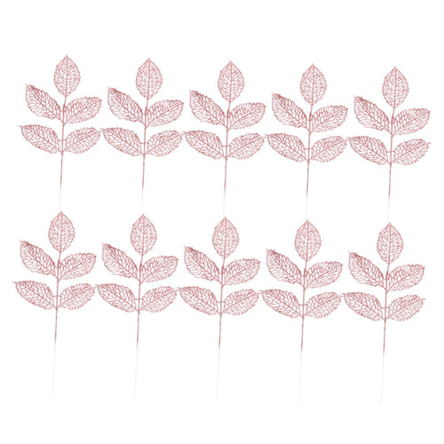 Abaodam 10pcs Five-pronged Rose Leaf Glitter Leaves Picks Christmas Party Decoration Spray Christmas Tree Pick Glitter Leaf Picks Sparkle Leaves Flash Flower Arrangement