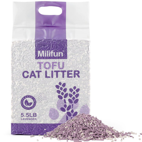 Tofu Cat Litter, Dust-Free Kitty Litter, Fast Drying, Ultra Absorbent Clumping Cat Litter Pellets, Lavender Cat Tofu Litter Odor Control, Less Scattering, Pretty Dust-Free Mixed Tofu Cat Litter.