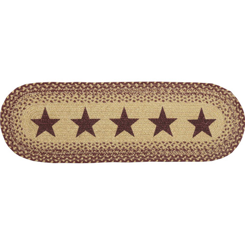 VHC Brands Classic Country Primitive Tabletop & Kitchen - Burgundy Tan Jute Red Stencil Stars Runner, 8" x 24" VHC Brands Classic Country Primitive Tabletop & Kitchen - Burgundy Tan Jute Red Stencil Stars Runner, 8" x 24"