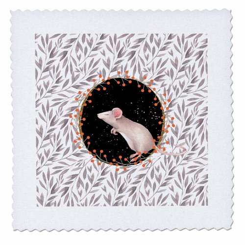 3D Rose Mouse Animal Floral Flowers Field Autumn Illustration Square Quilt, 8 x 8