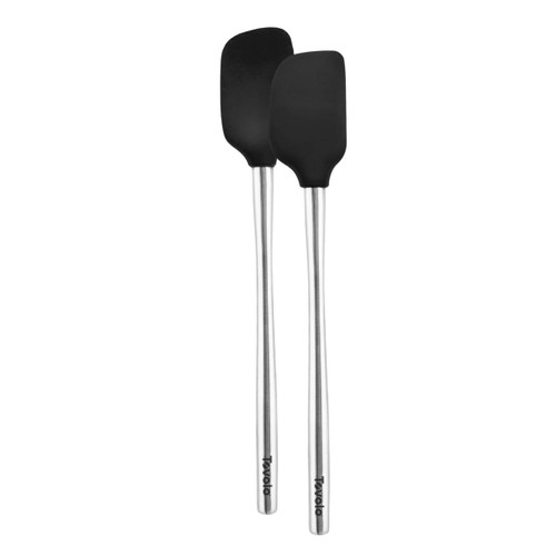 Tovolo Flex-Core Stainless Steel Handled Mini Spatula & Spoonula Set (Black), Kitchen Utensil Set of 2, Heat-Resistant & BPA-Free Silicone Turner Heads, Safe for Cast Iron | Dishwasher-Safe