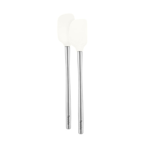 Tovolo Flex-Core Stainless Steel Handled Mini Spatula & Spoonula Set (White), Kitchen Utensil Set of 2, Heat-Resistant & BPA-Free Silicone Turner Heads, Safe for Cast Iron | Dishwasher-Safe