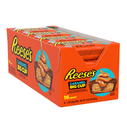 REESE'S Big Cup Caramel Milk Chocolate Peanut Butter Cups, Candy Packs, 1.4 oz (16 Count)