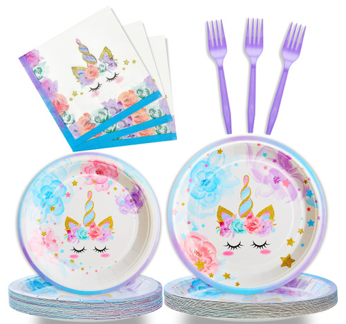 96 Pcs Unicorn Party Supplies Rainbow Unicorn Plates Napkins Forks Tableware Set Disposable Decorations for Girl Birthday Party, Serves 24 Guests 96 Pcs Unicorn Party Supplies Rainbow Unicorn Plates Napkins Forks Tableware Set Disposable Decorations for Girl Birthday Party, Serves 24 Guests
