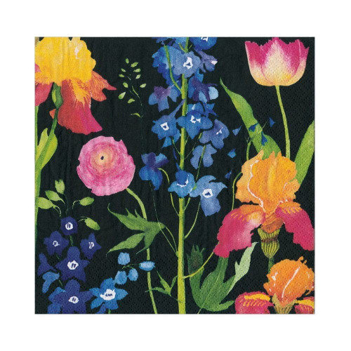 Caspari Summer Garden Paper Luncheon Napkins in Black, 20 Per Package
