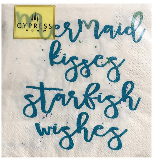 Cypress Home Cocktail Beverage Paper Napkins, Mermaid Kisses Starfish Wishes, 40 ct