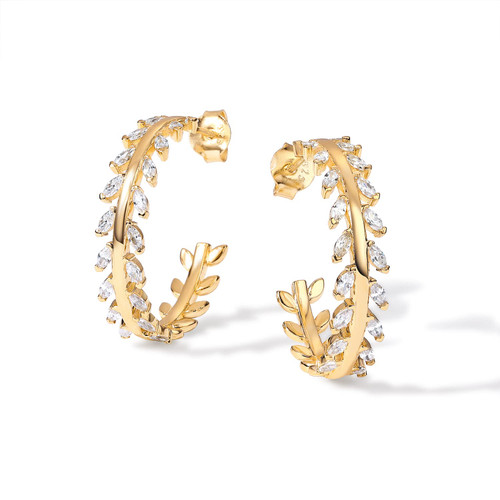 PAVOI 14K Yellow Gold Plated 925 Sterling Silver Post Cubic Zirconia Leaf Hoop Earrings | Gold Hoop Earrings for Women PAVOI 14K Yellow Gold Plated 925 Sterling Silver Post Cubic Zirconia Leaf Hoop Earrings | Gold Hoop Earrings for Women
