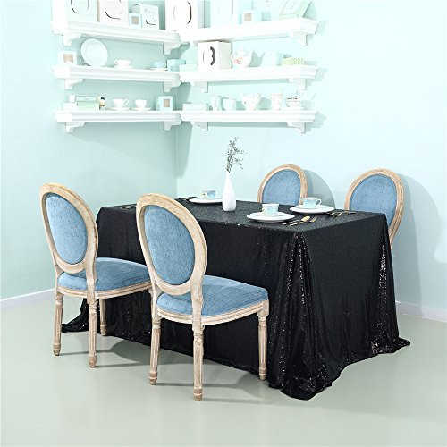 Zdada 60"x126" Black Sequin Tablecloth Sequins Fabric Sparkly Sequin Fabric for Wedding/Christmas/New Year Eve Decoration