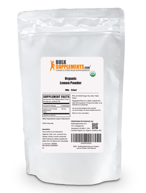 BulkSupplements.com Organic Lemon Powder - Natural Vitamin C Source, Fruit Powder, Lemon Flavoring - for Smoothies & Juice, Gluten Free - 450mg per Serving, 100g (3.5 oz)