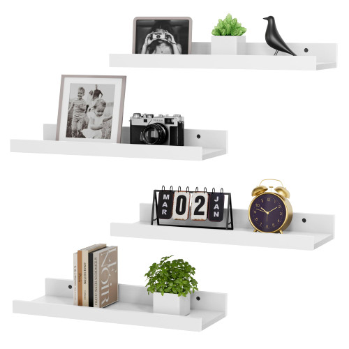 Xeapoms Floating Shelves Set of 4, Display Wall Shelves for Wall Decor, Wall Mounted Bathroom Shelves with Lip, Modern Picture Ledge Shelf for Bathroom, Bedroom, Living Room Decor - White