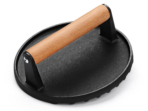 AIVIKI Burger Press, Smash Burger Press for Blackstone Griddle, Heavy Duty Cast Iron Round 6.9In Bacon Grill Press with Wood Handle, Meat Steak Weight for Sandwich, Paninis (Round)