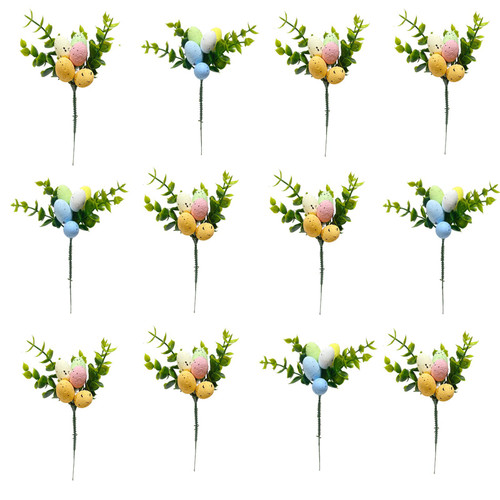 12Pcs 8.7 Inch Artificial Easter Sprays Vine Stems with Pastel Easter Eggs and Eucalyptus Easter Egg Twig Branches Easter Floral Picks for Spring Easter Crafts Floral Arrangement Wreath Decoration