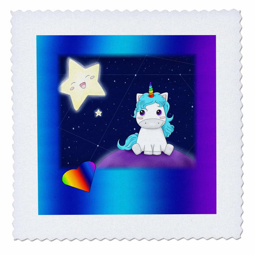 3dRose Image of Popular Unicorn with Star Moon On Night Sky Gradient... - Quilt Squares (qs_352740_6)