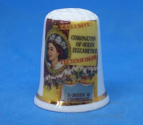 Birchcroft China Collectible Thimble Queen Elizabeth Coronation Poster - Dome Gift Box