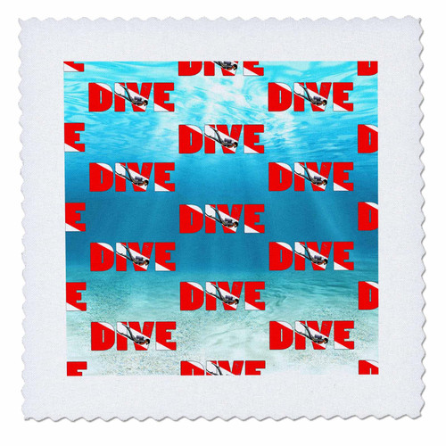 3dRose Underwater Patterned Male Scuba Diver Graphic with Dive Flag. - Quilt Squares (qs_353099_6)